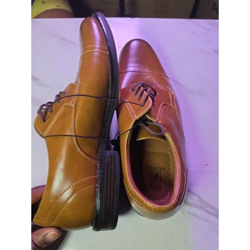 NEW George Branford Brown Oxford Dress Shoes Men‎ Size 9.5